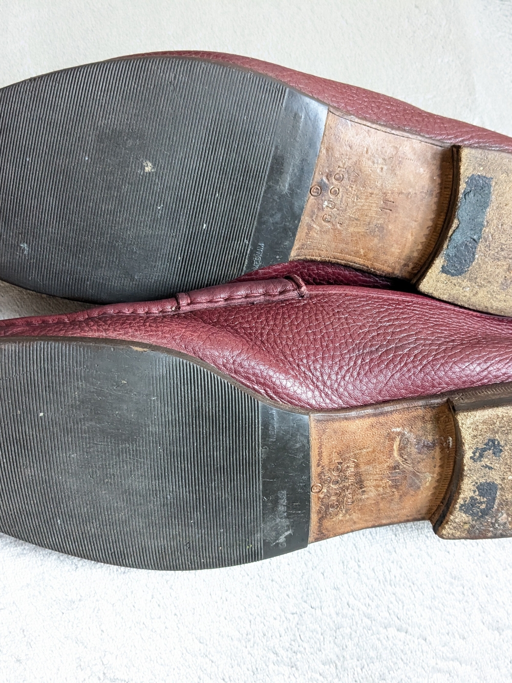Gucci Men's Burgundy Pebbled Leather Horsebit Loafers US 11.5 - Picture 10 of 15